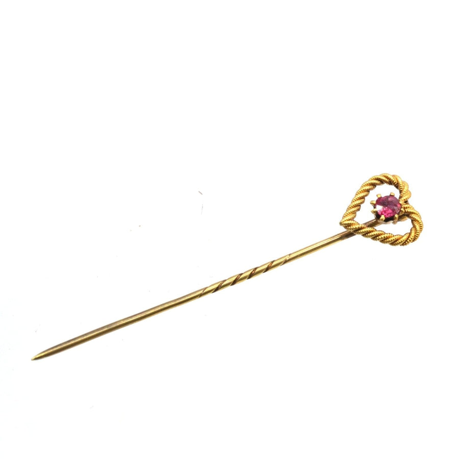 Edwardian 15ct Gold Knot Heart Tie Pin with a Ruby | Parkin and Gerrish (UK)