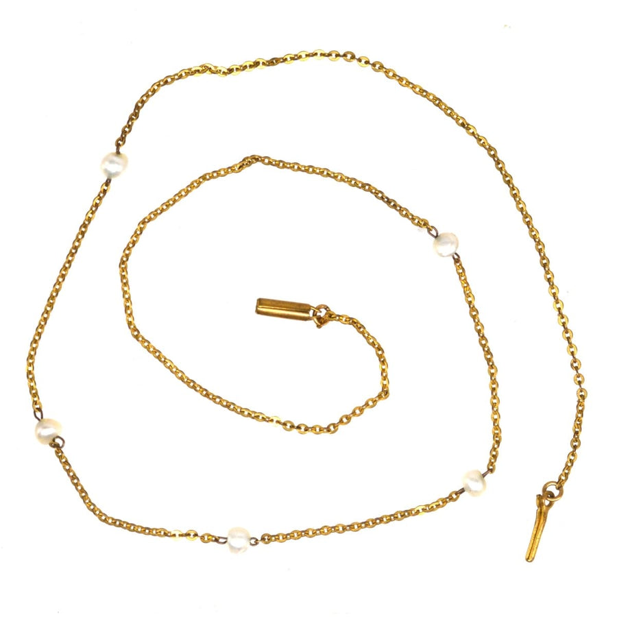 15ct Edwardian gold chain necklace with natural pearls, showcasing timeless elegance and vintage craftsmanship.