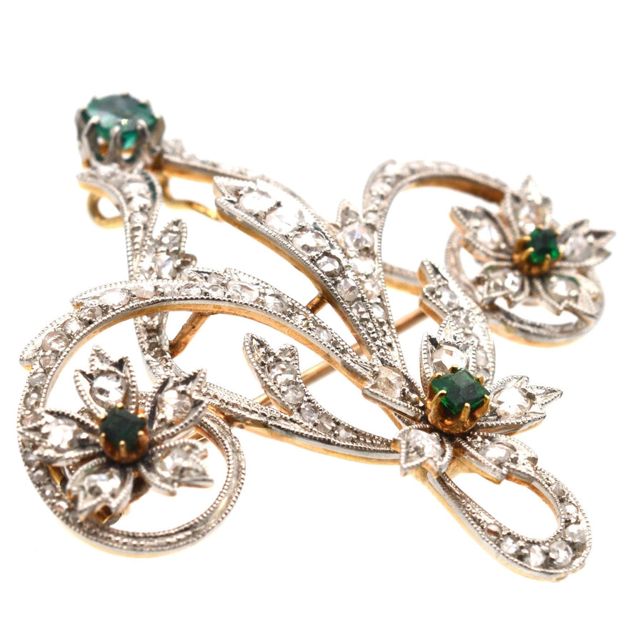 Edwardian 15ct Gold & Platinum, Emerald & Rose Diamond Brooch & Pendant | Parkin and Gerrish | Antique & Vintage Jewellery