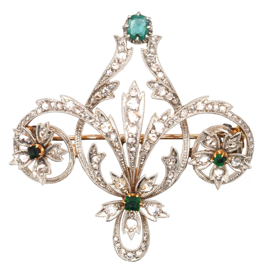 Edwardian 15ct Gold & Platinum, Emerald & Rose Diamond Brooch & Pendant | Parkin and Gerrish | Antique & Vintage Jewellery