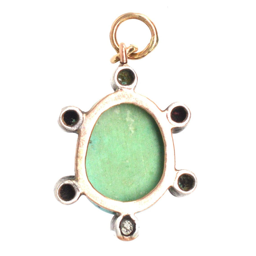Edwardian 15ct gold pendant featuring turquoise and diamonds, ideal December birthstone gift.