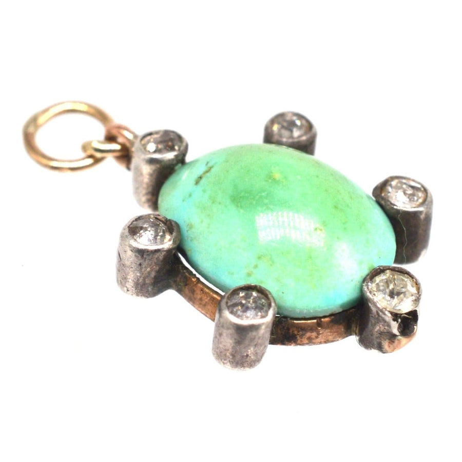 Edwardian gold and platinum pendant featuring turquoise and diamond cluster, ideal December birthstone gift.