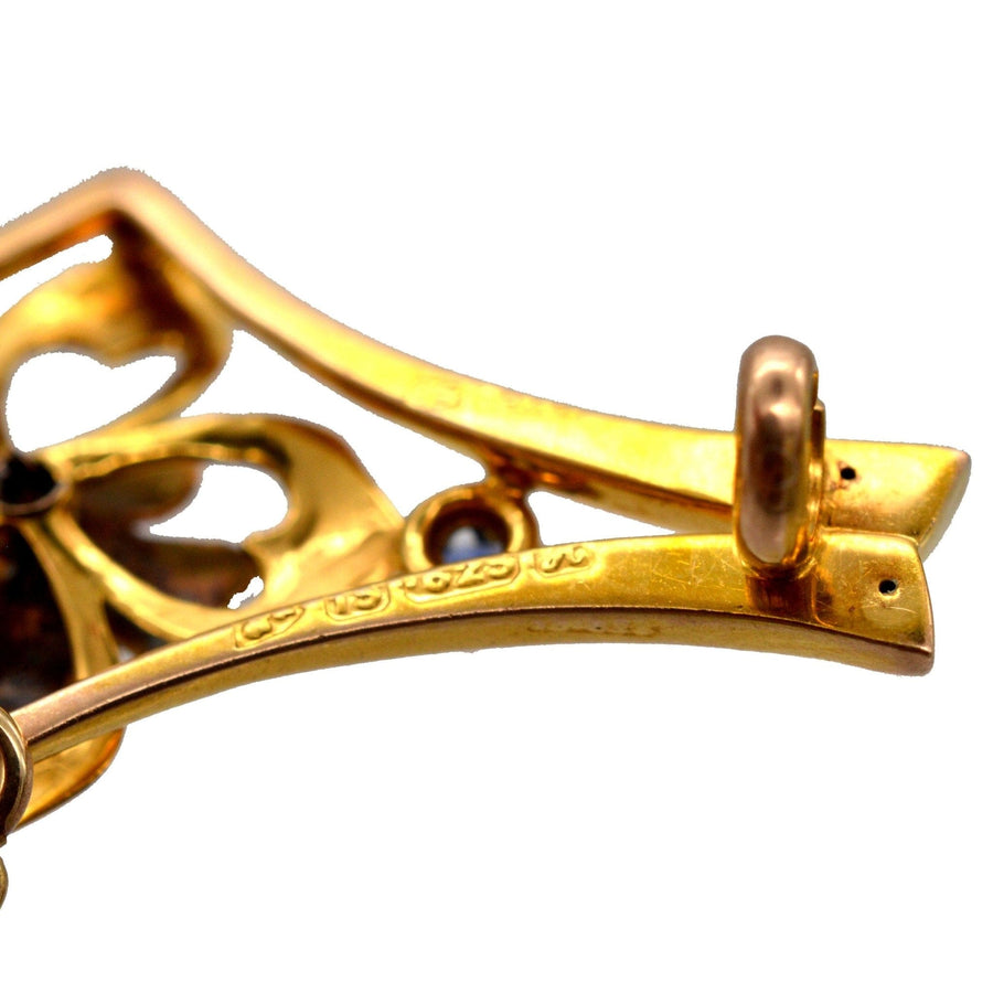 Edwardian 15ct Gold, Sapphire & Diamond Flower Bar Brooch | Parkin and Gerrish (UK)