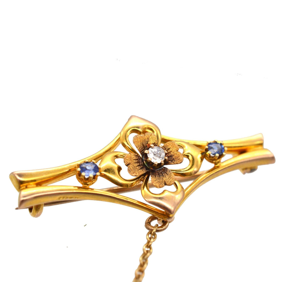Edwardian 15ct Gold, Sapphire & Diamond Flower Bar Brooch | Parkin and Gerrish (UK)