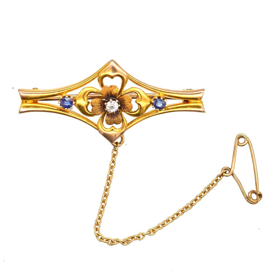Edwardian 15ct Gold, Sapphire & Diamond Flower Bar Brooch | Parkin and Gerrish (UK)