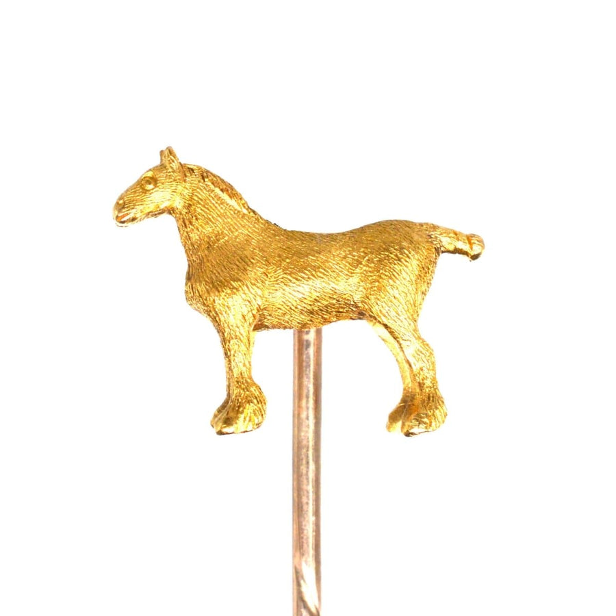 15ct gold show shire horse tie pin, perfect vintage accessory for horse lovers, crafted circa 1900-1910.