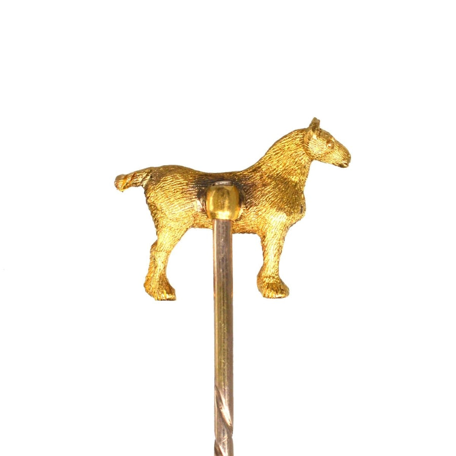 15ct gold show shire horse tie pin, vintage equestrian accessory, circa 1900-1910, perfect for horse lovers.