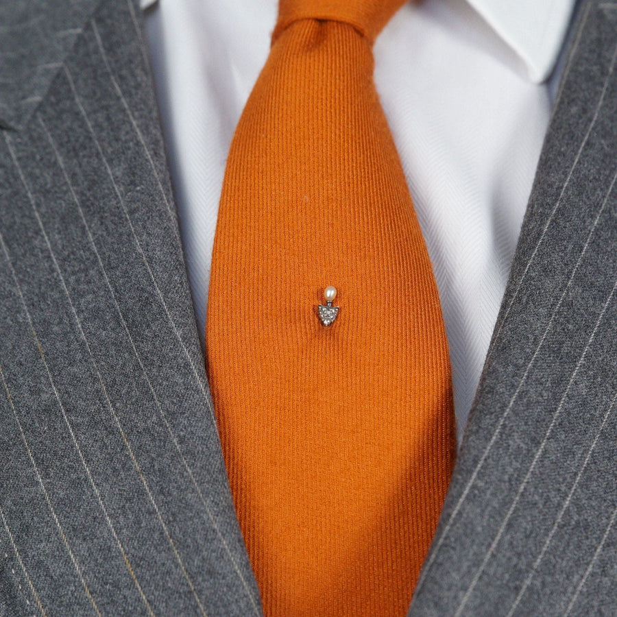 Edwardian 15ct Gold & Silver, Rose Diamond & Natural Pearl Shield Tie Pin | Parkin and Gerrish (UK)
