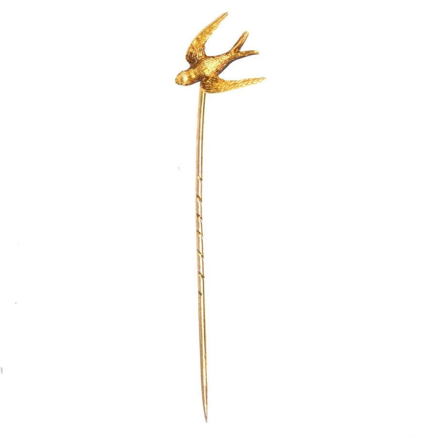 15ct gold swallow bird tie pin, symbolizing love and loyalty, perfect gift for special occasions.