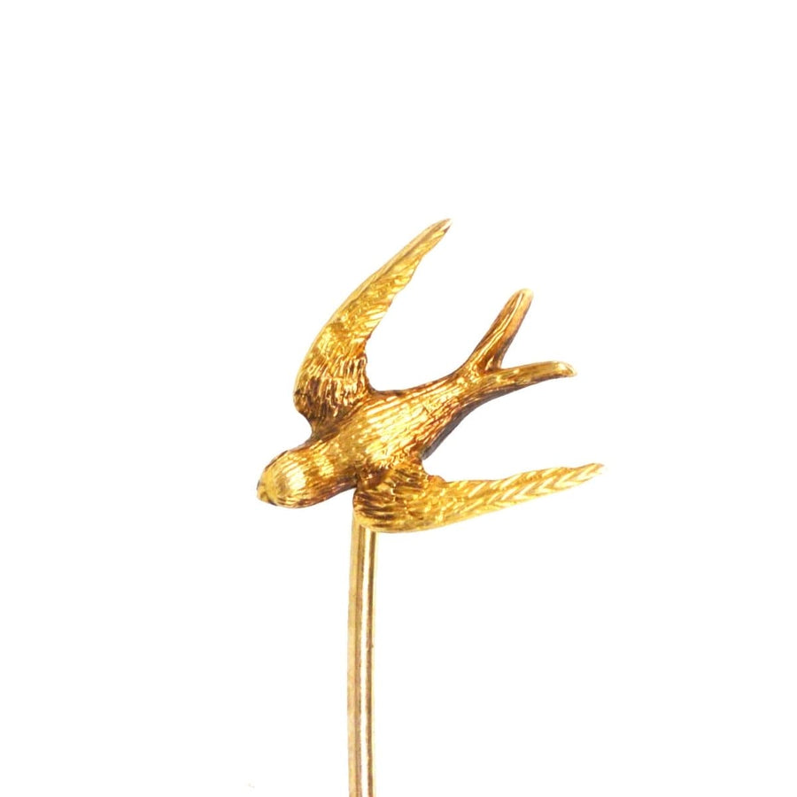 15ct gold swallow bird tie pin, symbolizing love and loyalty, perfect for gifts or personal wear.