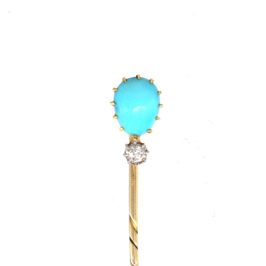 Edwardian 15ct Gold Turquoise and Diamond Tie Pin | Parkin and Gerrish | Antique & Vintage Jewellery