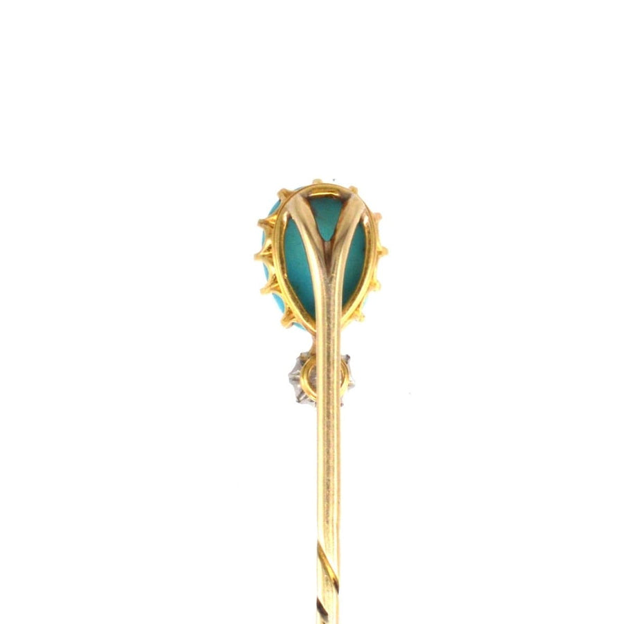 Edwardian 15ct Gold Turquoise and Diamond Tie Pin | Parkin and Gerrish | Antique & Vintage Jewellery