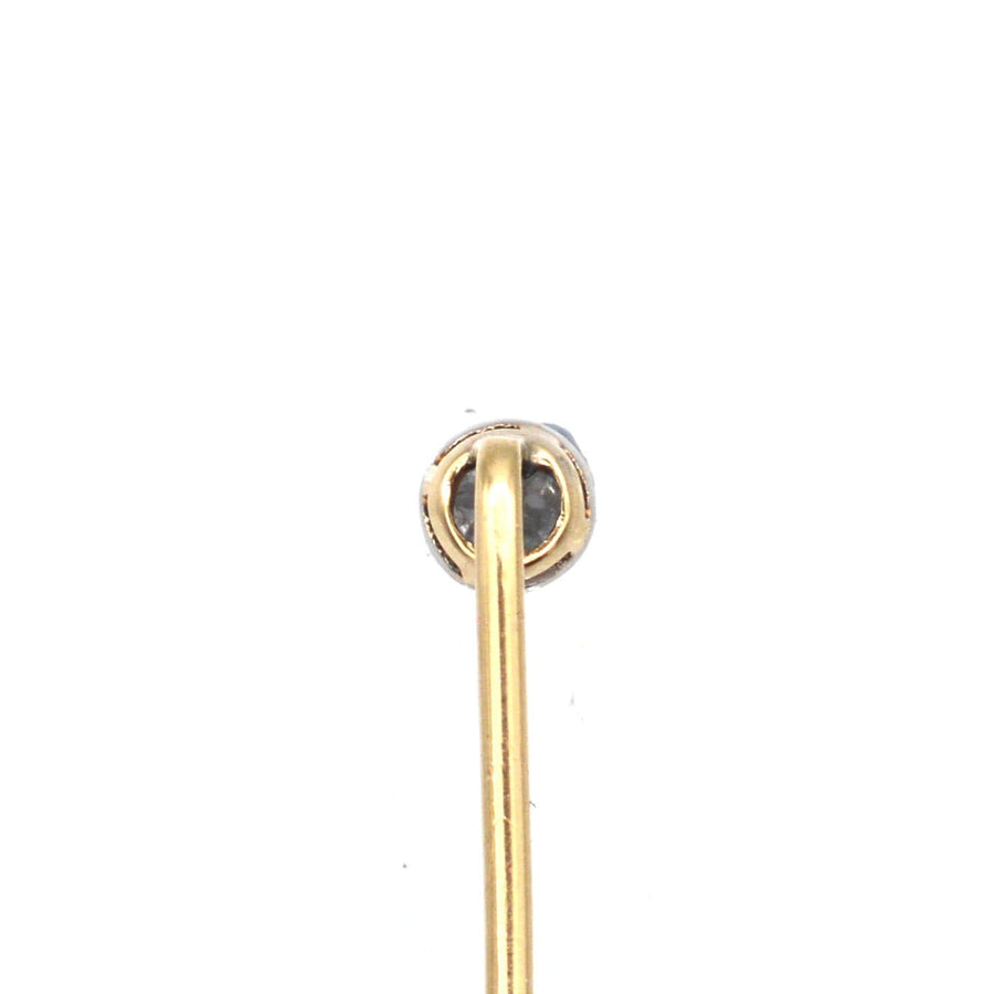 Edwardian 18ct gold and platinum tie pin with single old European cut diamond, elegant design.