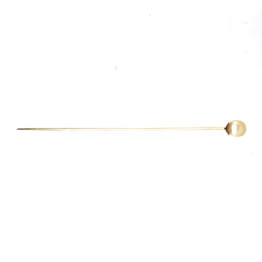 Edwardian 18ct gold tie pin with natural saltwater pearl, a rare vintage accessory from the early 1900s.