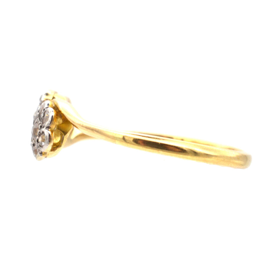 Edwardian 18ct Gold, Double Diamond Cluster Crossover Ring | Parkin and Gerrish (UK)
