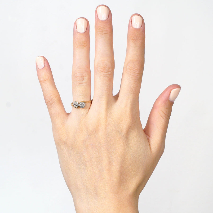Edwardian 18ct Gold, Double Diamond Cluster Crossover Ring | Parkin and Gerrish (UK)