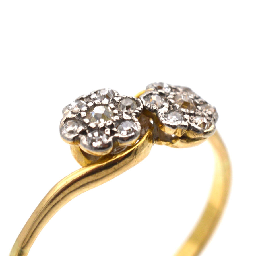 Edwardian 18ct Gold, Double Diamond Cluster Crossover Ring | Parkin and Gerrish (UK)