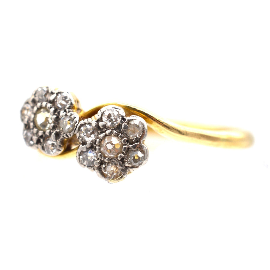 Edwardian 18ct Gold, Double Diamond Cluster Crossover Ring | Parkin and Gerrish (UK)