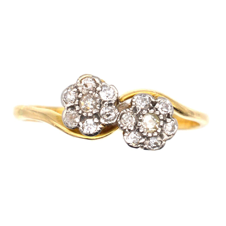 Edwardian 18ct Gold, Double Diamond Cluster Crossover Ring | Parkin and Gerrish (UK)
