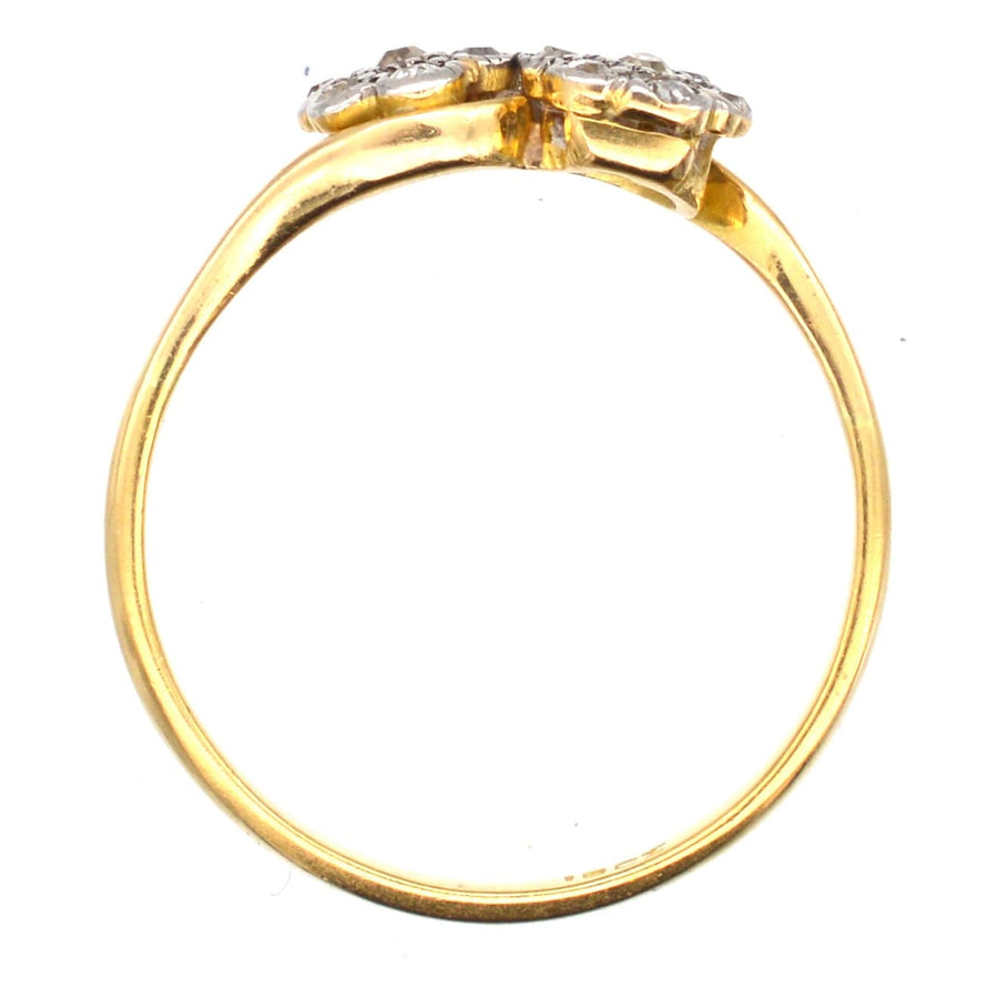 Edwardian 18ct Gold, Double Diamond Cluster Crossover Ring | Parkin and Gerrish (UK)