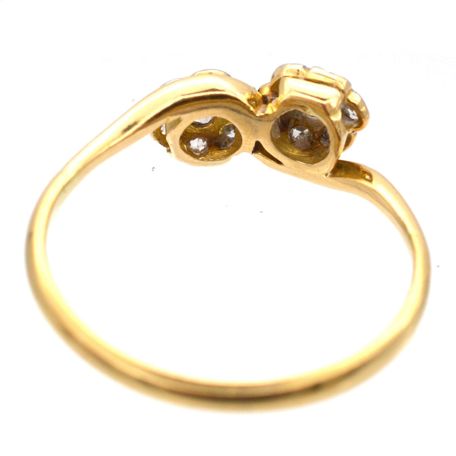 Edwardian 18ct Gold, Double Diamond Cluster Crossover Ring | Parkin and Gerrish (UK)
