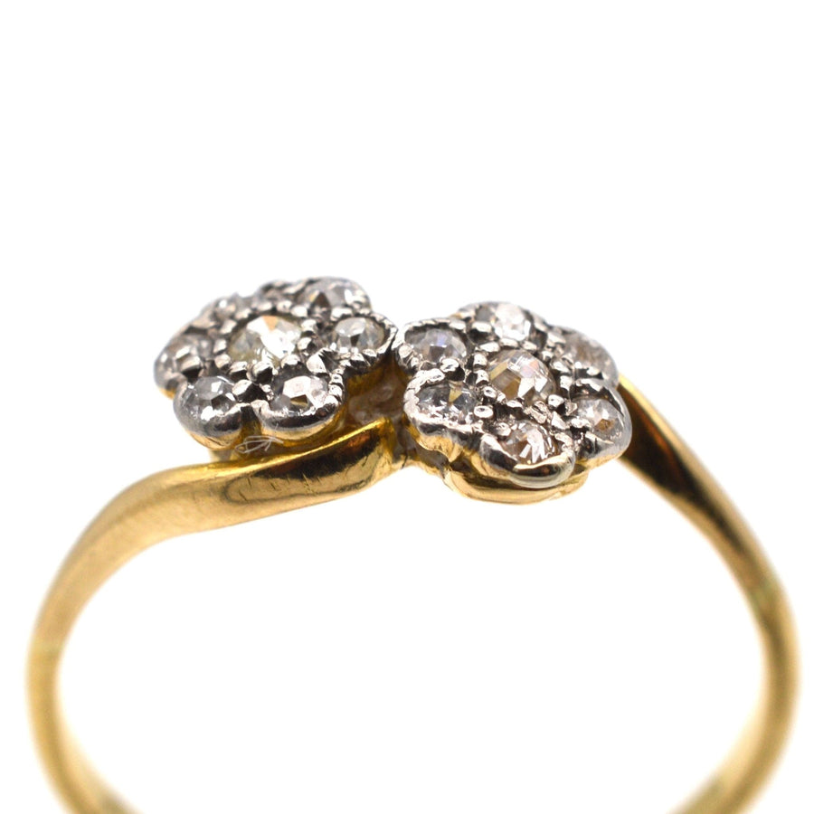 Edwardian 18ct Gold, Double Diamond Cluster Crossover Ring | Parkin and Gerrish (UK)