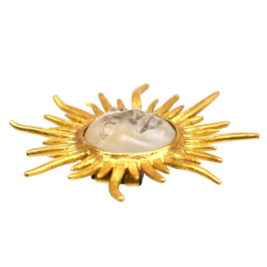 Edwardian 18ct Gold Opalescent Glass Man in the Moon Sunburst Brooch | Parkin and Gerrish | Antique & Vintage Jewellery