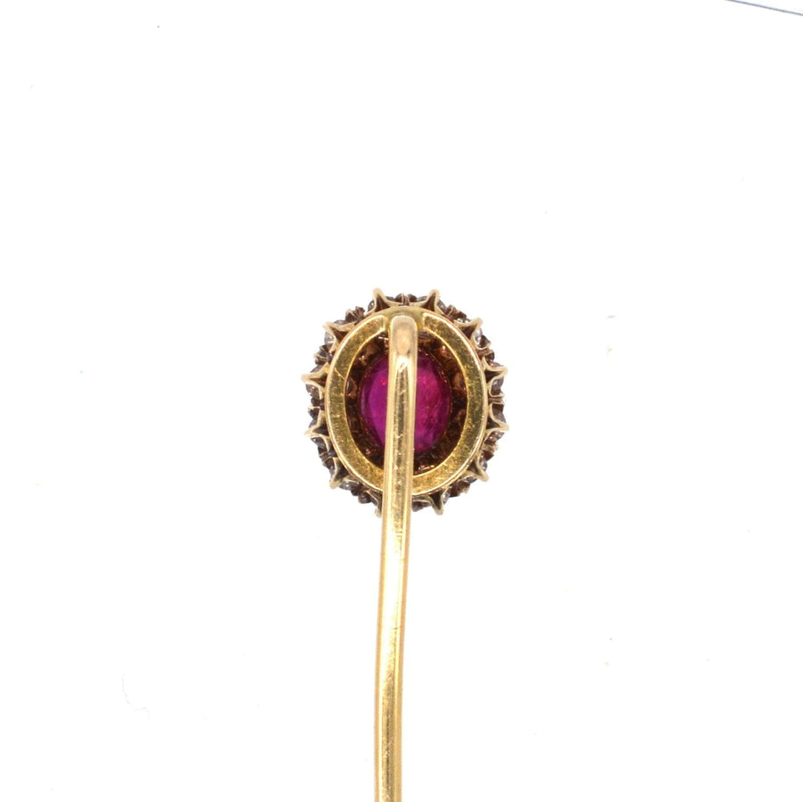 Edwardian 18ct Gold Pigeon Blood Burma Ruby and Diamond Cluster Tie Pin | Parkin and Gerrish (UK)