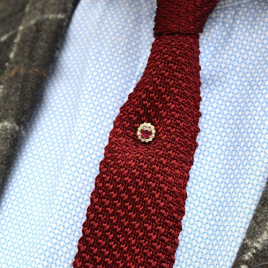 Edwardian 18ct Gold Pigeon Blood Burma Ruby and Diamond Cluster Tie Pin | Parkin and Gerrish (UK)