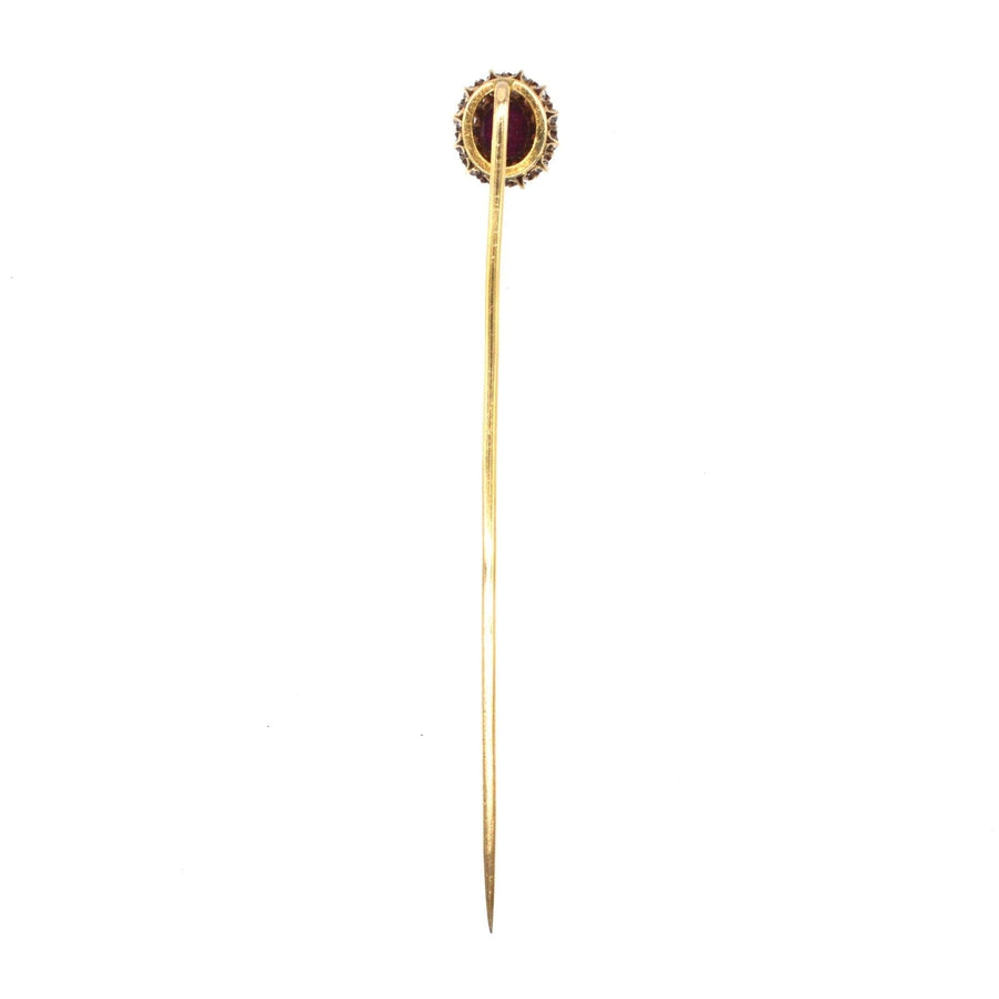 Edwardian 18ct Gold Pigeon Blood Burma Ruby and Diamond Cluster Tie Pin | Parkin and Gerrish (UK)