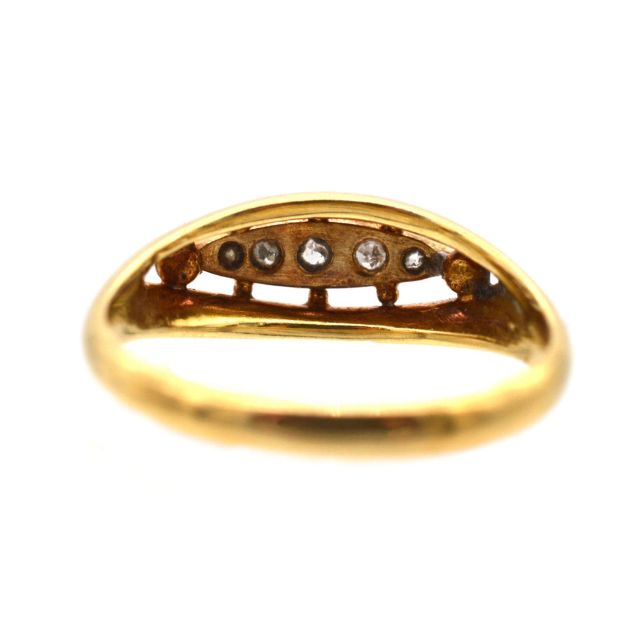 Edwardian 18ct Gold & Platinum, Five Stone Diamond Boat Shaped Ring | Parkin and Gerrish | Antique & Vintage Jewellery