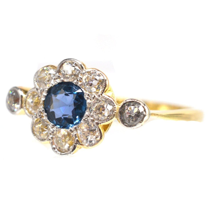 Edwardian 18ct Gold & Platinum, Sapphire & Diamond Cluster Ring | Parkin and Gerrish | Antique & Vintage Jewellery