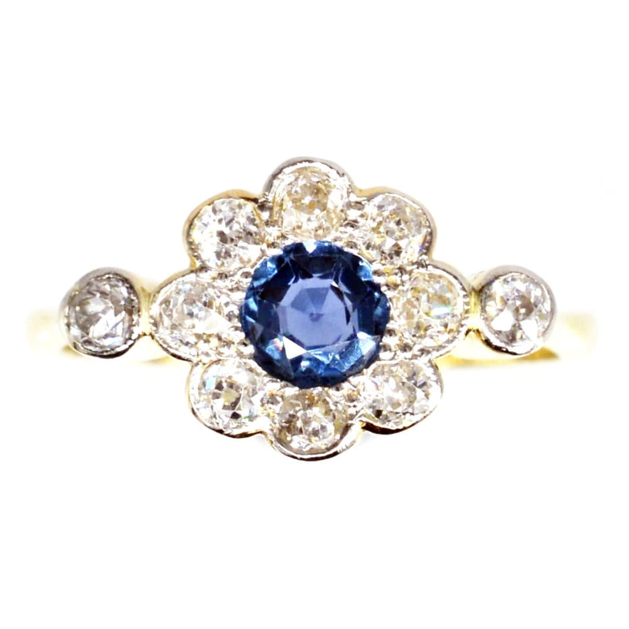 Edwardian 18ct Gold & Platinum, Sapphire & Diamond Cluster Ring | Parkin and Gerrish | Antique & Vintage Jewellery