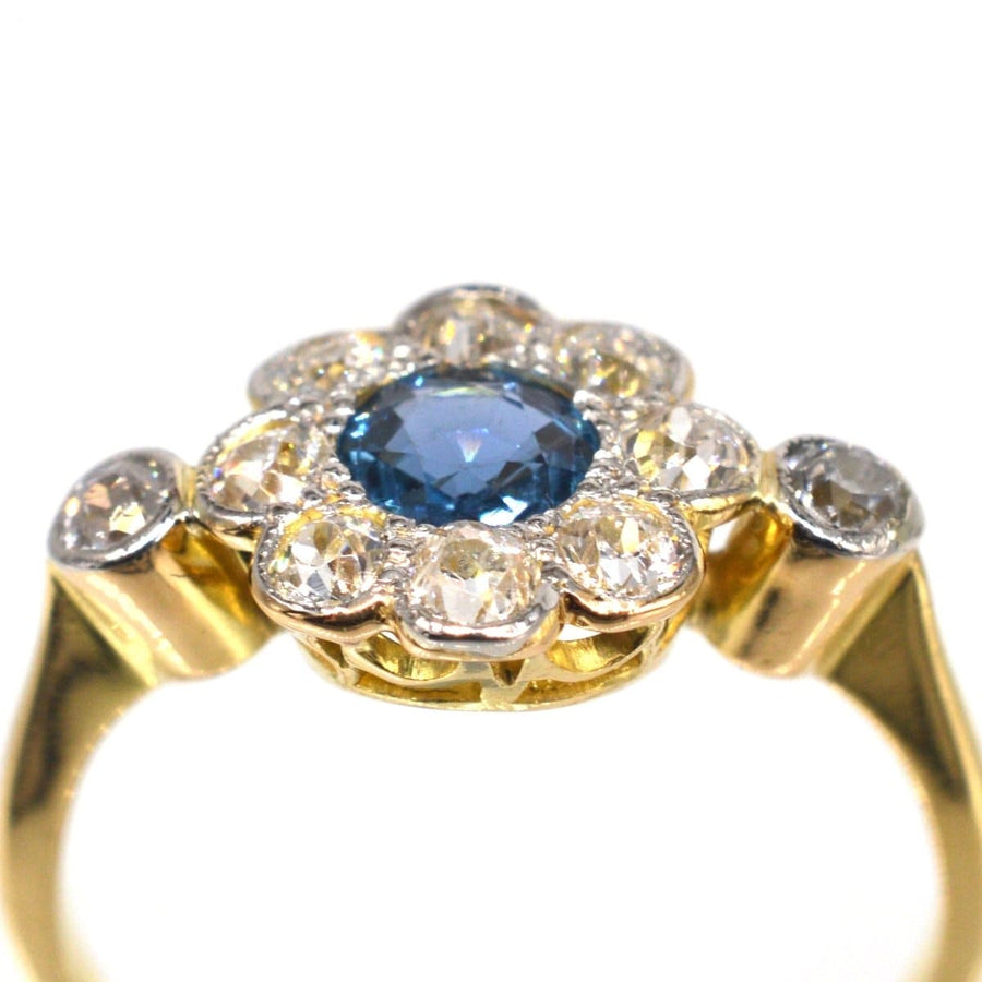 Edwardian 18ct Gold & Platinum, Sapphire & Diamond Cluster Ring | Parkin and Gerrish | Antique & Vintage Jewellery