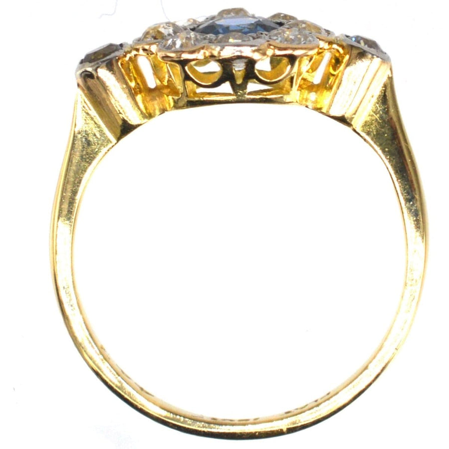 Edwardian 18ct Gold & Platinum, Sapphire & Diamond Cluster Ring | Parkin and Gerrish | Antique & Vintage Jewellery
