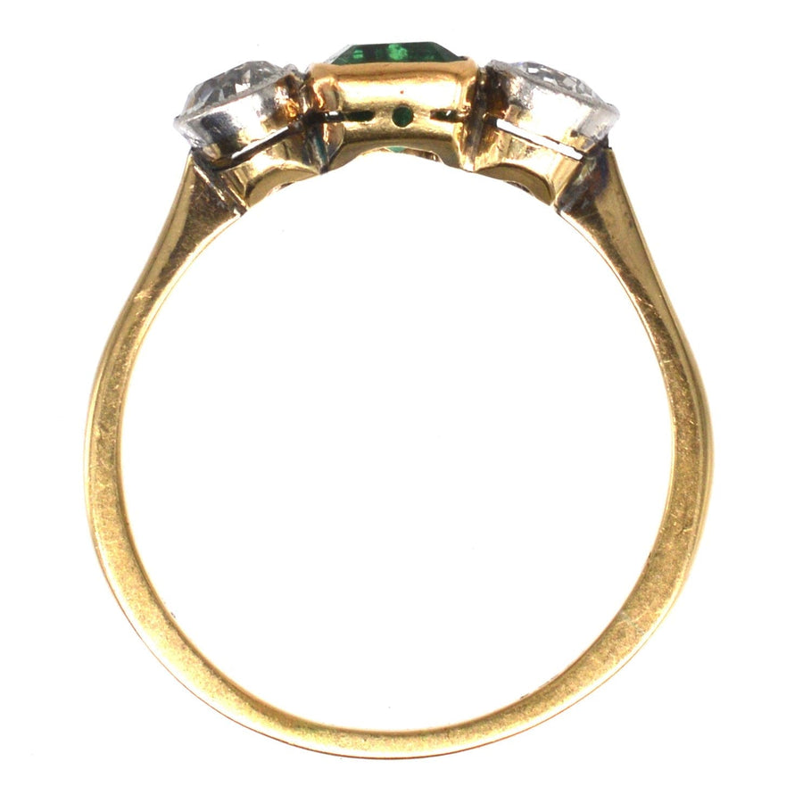 Edwardian 18ct Gold & Platinum Three Stone Emerald and Diamond Ring | Parkin and Gerrish | Antique & Vintage Jewellery
