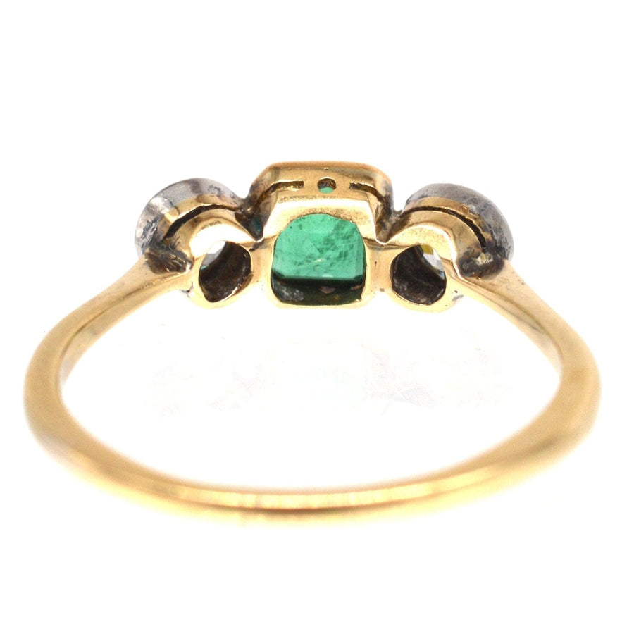 Edwardian 18ct Gold & Platinum Three Stone Emerald and Diamond Ring | Parkin and Gerrish | Antique & Vintage Jewellery