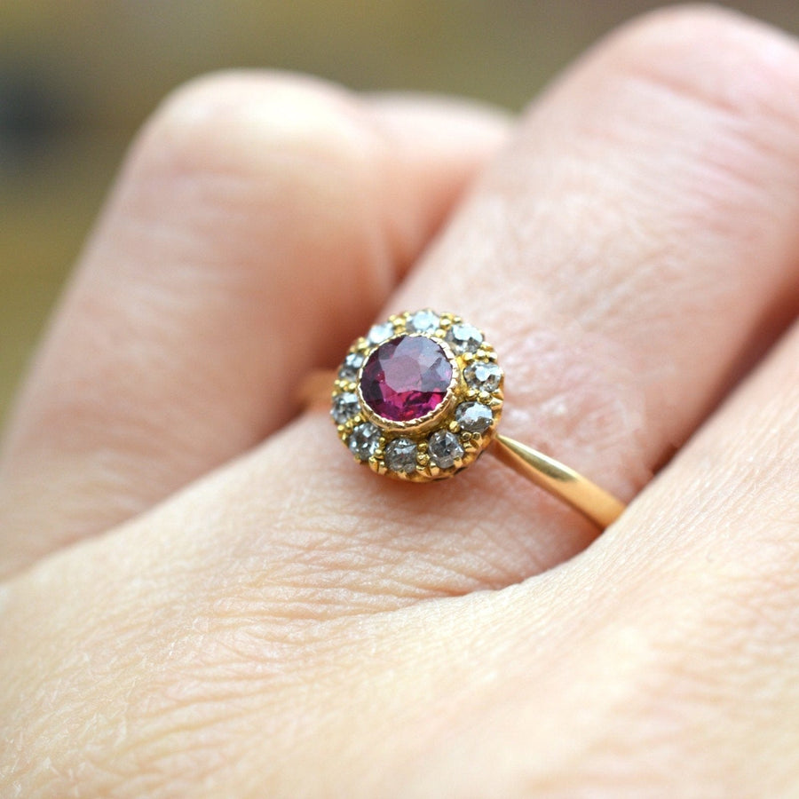 Edwardian 18ct Gold Ruby and Diamond Cluster Ring | Parkin and Gerrish (UK)