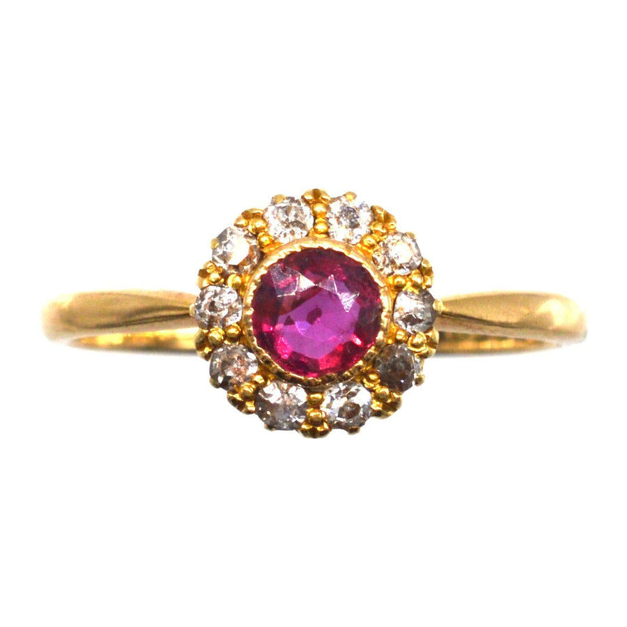 Edwardian 18ct Gold Ruby and Diamond Cluster Ring | Parkin and Gerrish (UK)