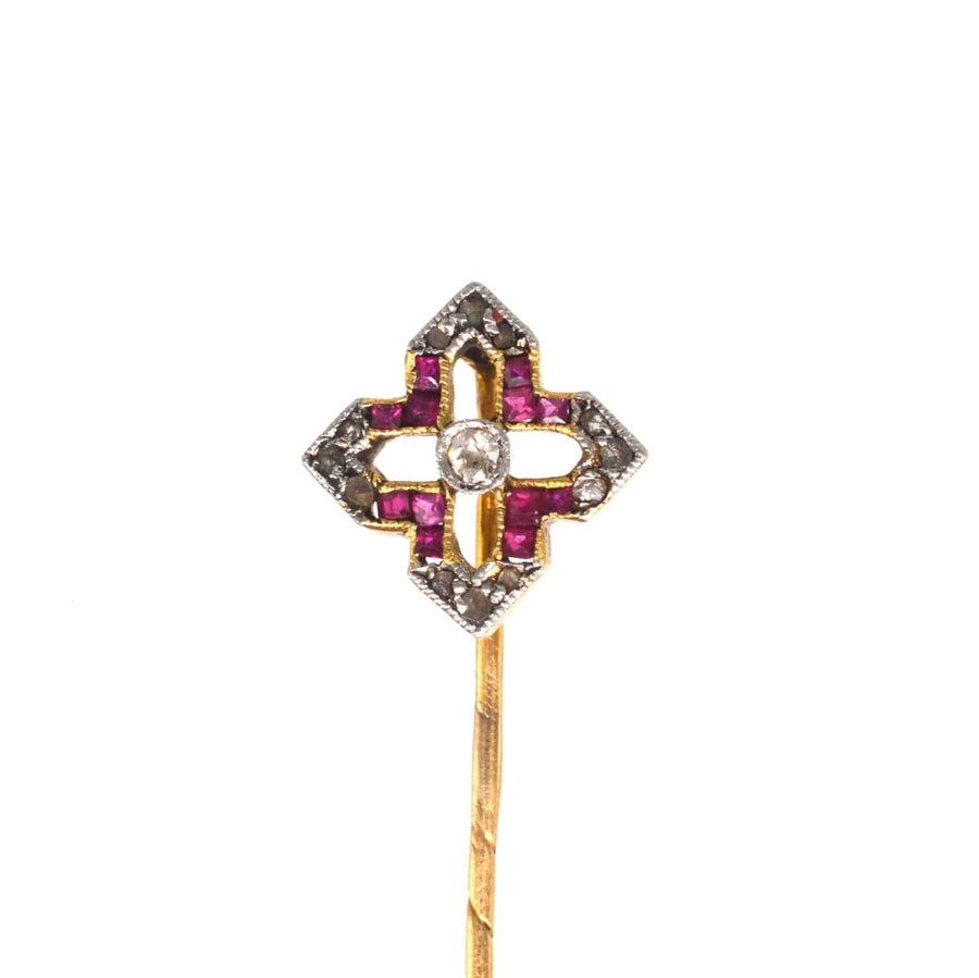 Edwardian 18ct Gold Ruby and Diamond Tie Pin | Parkin and Gerrish (UK)