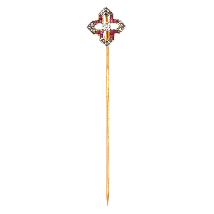 Edwardian 18ct Gold Ruby and Diamond Tie Pin | Parkin and Gerrish (UK)