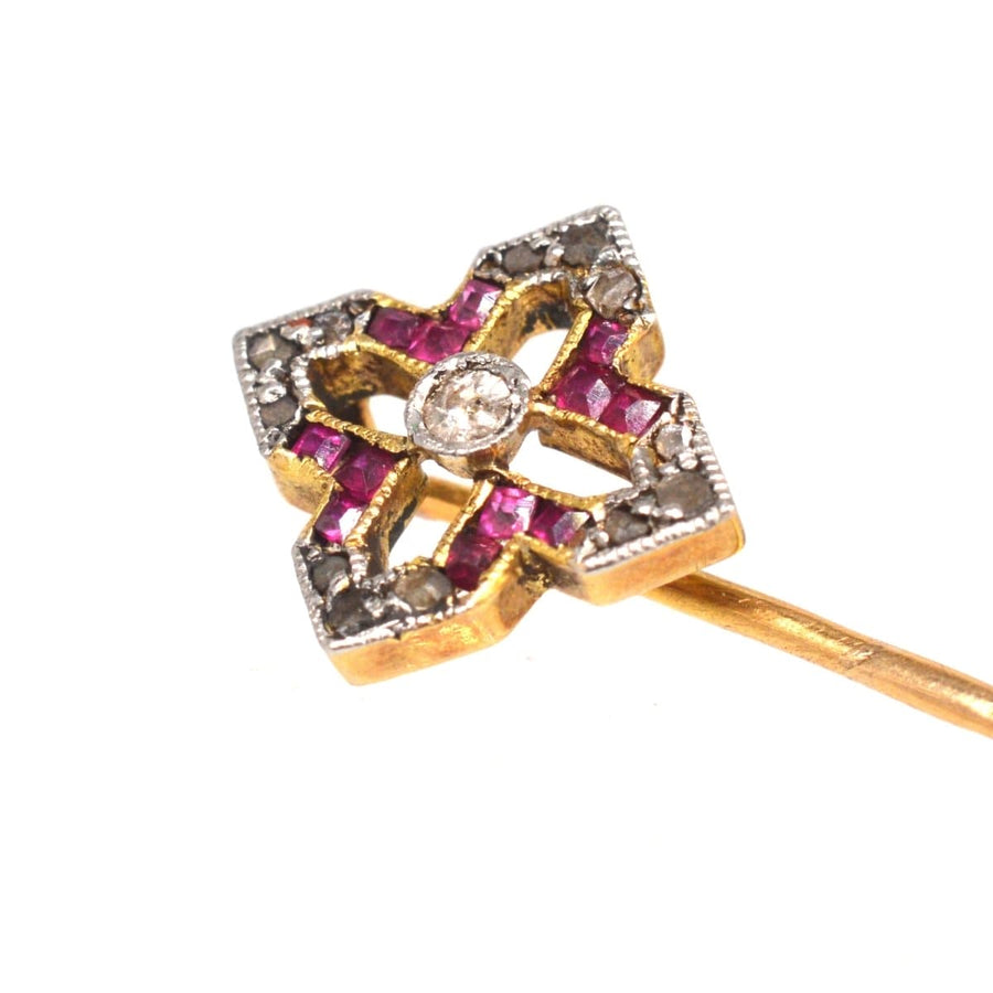 Edwardian 18ct Gold Ruby and Diamond Tie Pin | Parkin and Gerrish (UK)