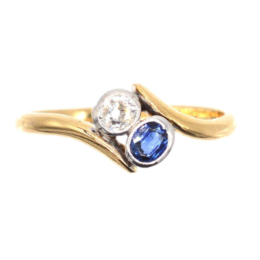 Edwardian 18ct Gold, Sapphire and Diamond Crossover Ring | Parkin and Gerrish (UK)