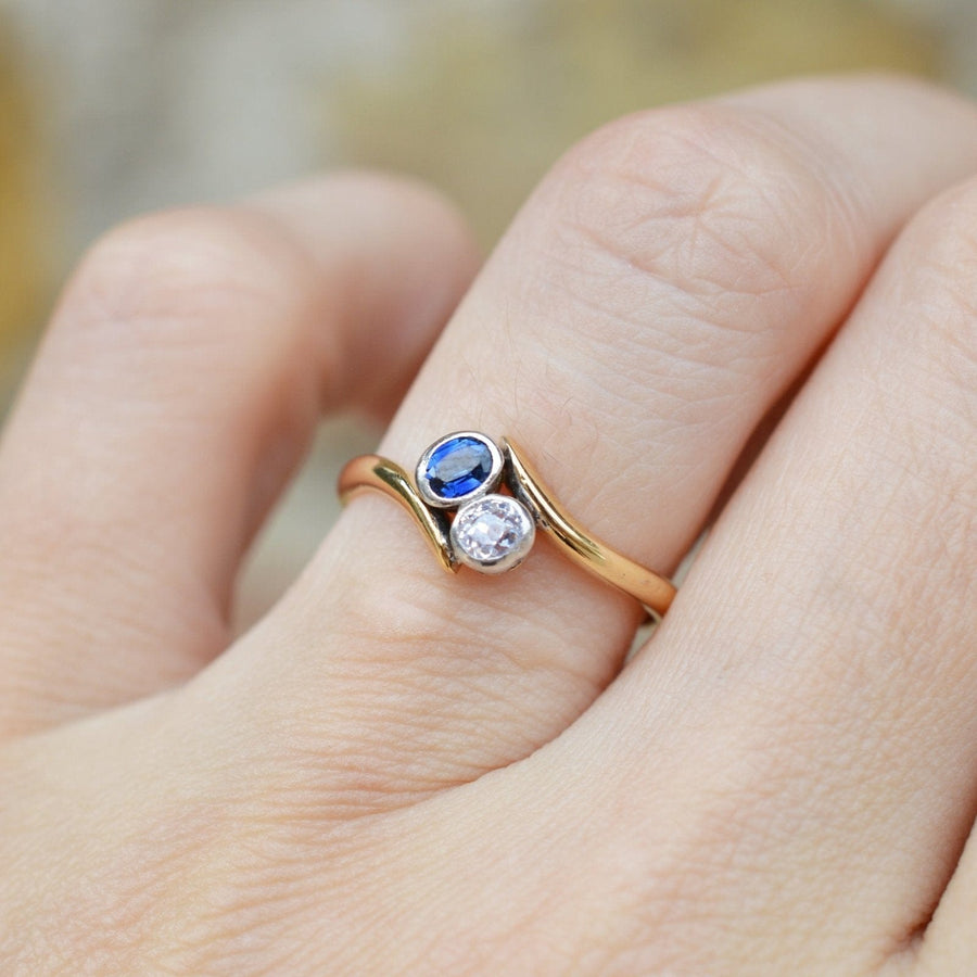 Edwardian 18ct Gold, Sapphire and Diamond Crossover Ring | Parkin and Gerrish (UK)