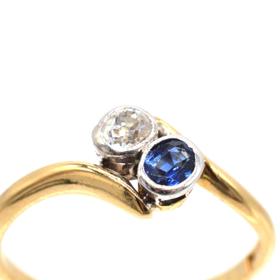 Edwardian 18ct Gold, Sapphire and Diamond Crossover Ring | Parkin and Gerrish (UK)