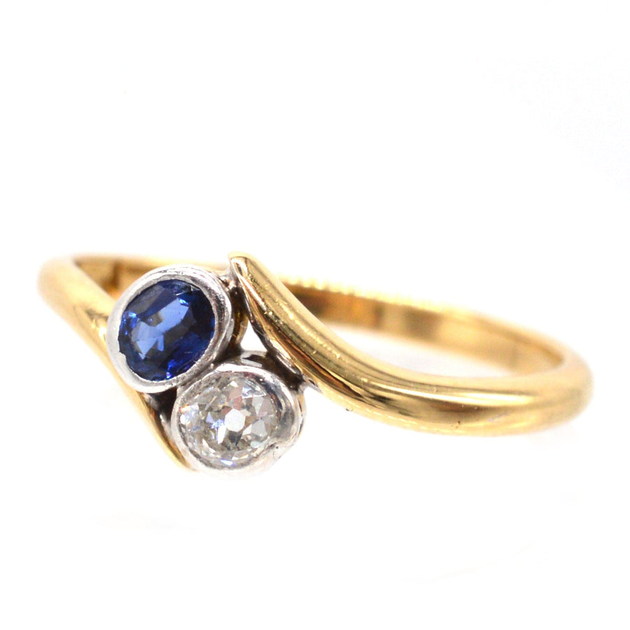 Edwardian 18ct Gold, Sapphire and Diamond Crossover Ring | Parkin and Gerrish (UK)