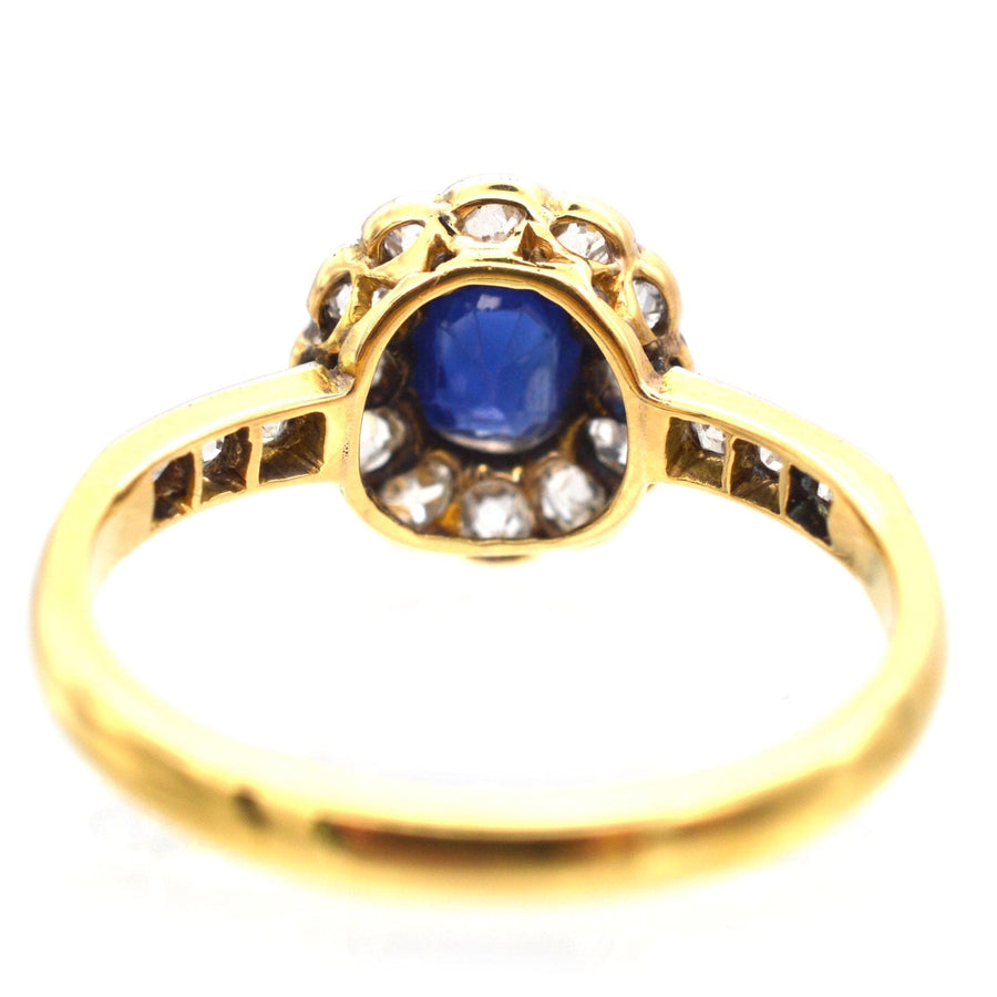 Edwardian 18ct Gold, Sapphire & Diamond Cluster Ring with Diamond Shoulders | Parkin and Gerrish | Antique & Vintage Jewellery