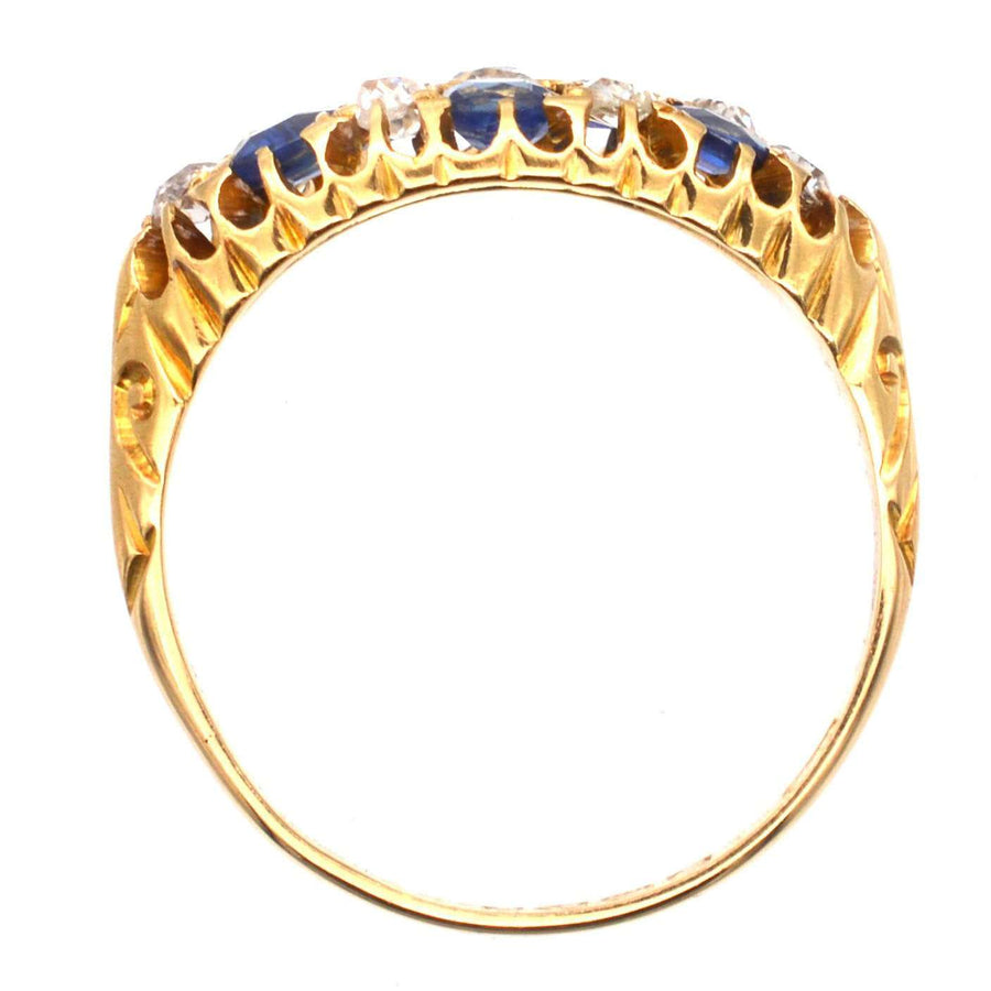 Edwardian 18ct gold chequerboard ring with sapphires and old mine cut diamonds, made in Chester 1903