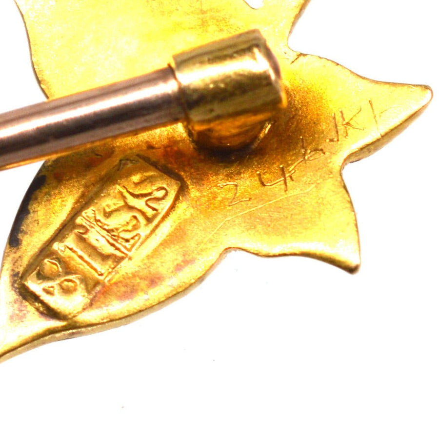 Edwardian 18ct Gold Split Pearl Ivy Leaf Tie Pin | Parkin and Gerrish | Antique & Vintage Jewellery