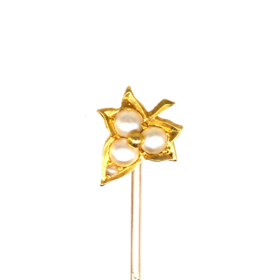 Edwardian 18ct Gold Split Pearl Ivy Leaf Tie Pin | Parkin and Gerrish | Antique & Vintage Jewellery